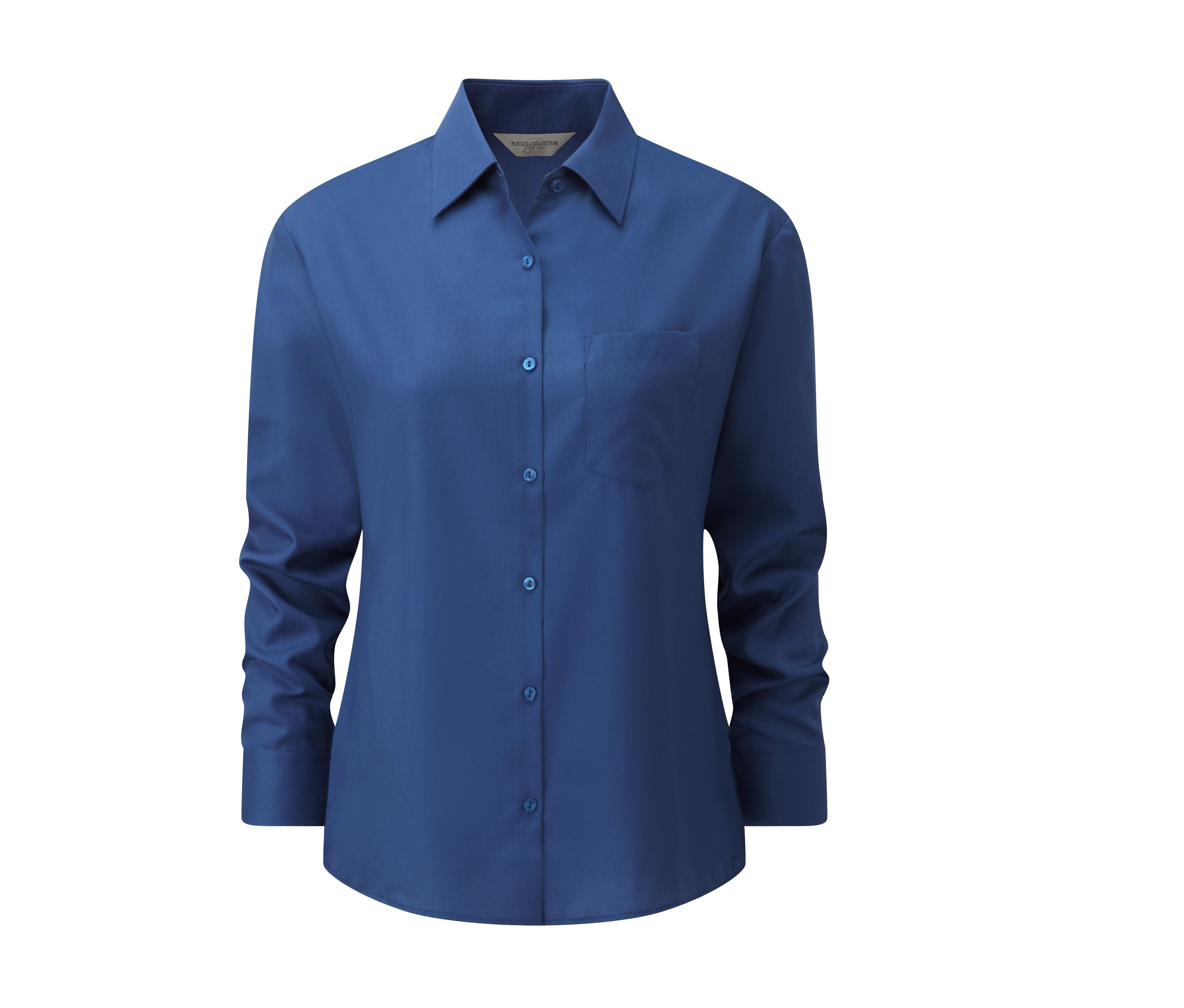 Camisa Clásica de Manga Larga para Mujer, de Popelín de Poliéster y Algodón. - Russell Athletic JZ34F