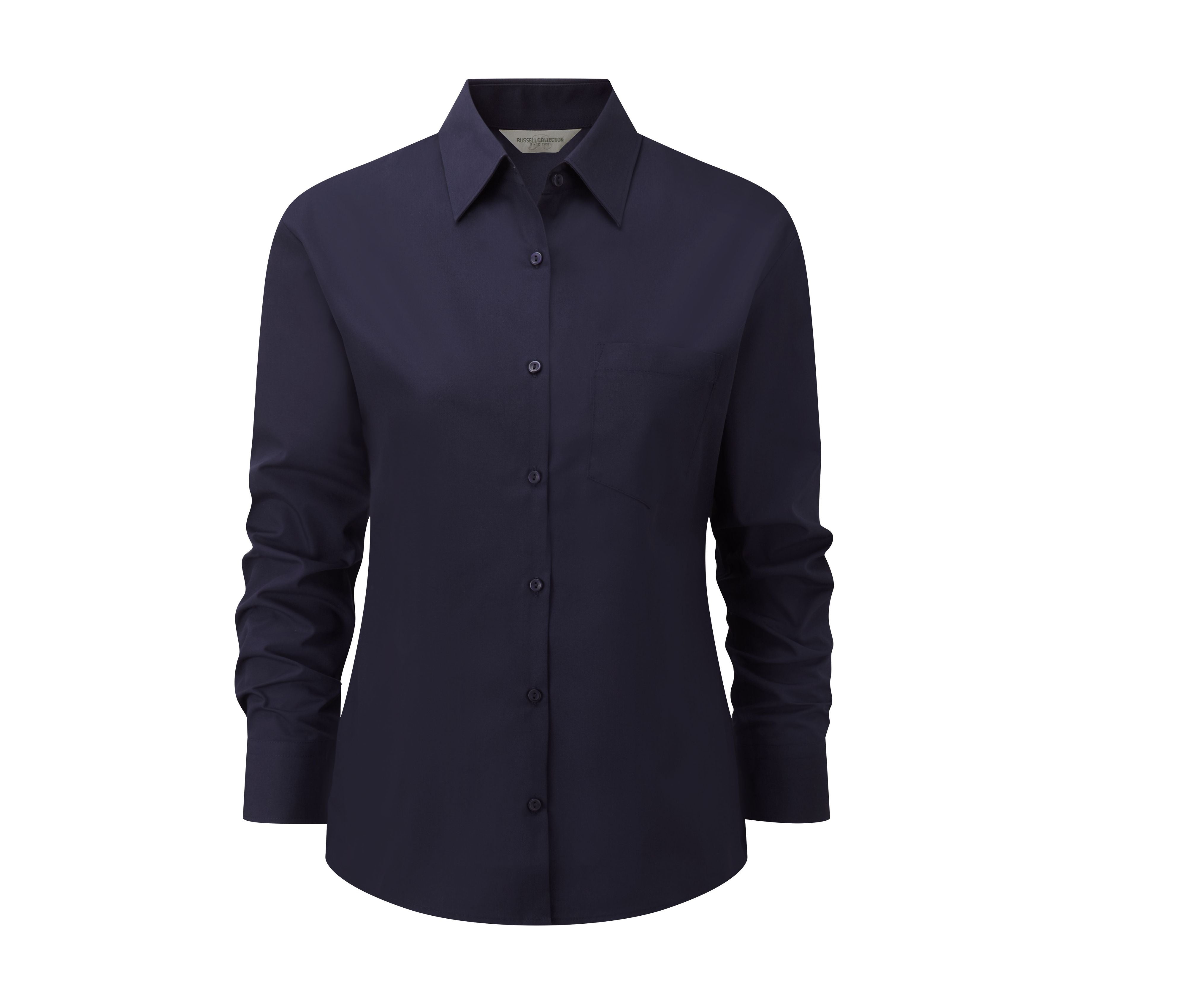 Camisa Clásica de Manga Larga para Mujer, de Popelín de Poliéster y Algodón. - Russell Athletic JZ34F
