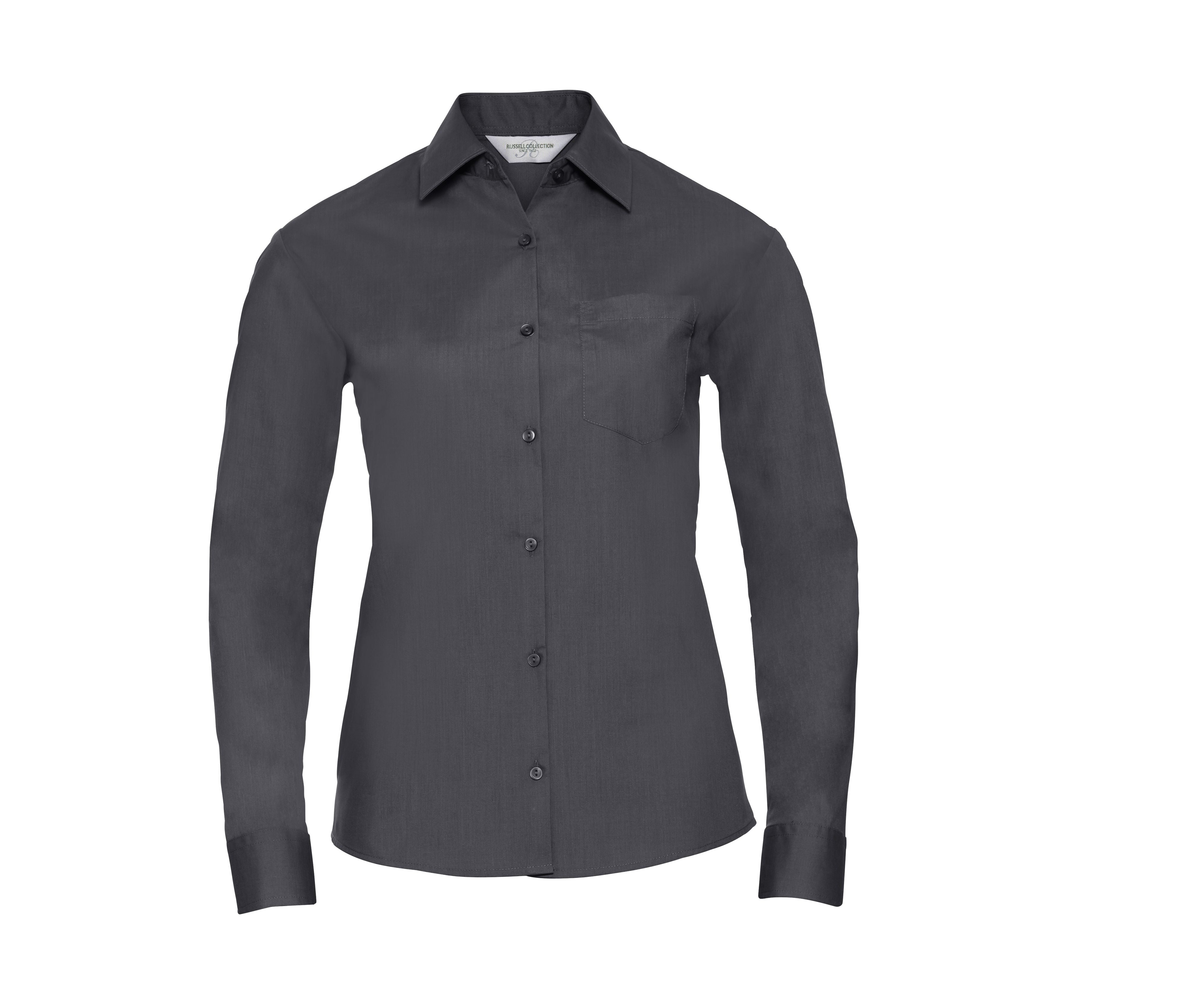 Camisa Clásica de Manga Larga para Mujer, de Popelín de Poliéster y Algodón. - Russell Athletic JZ34F