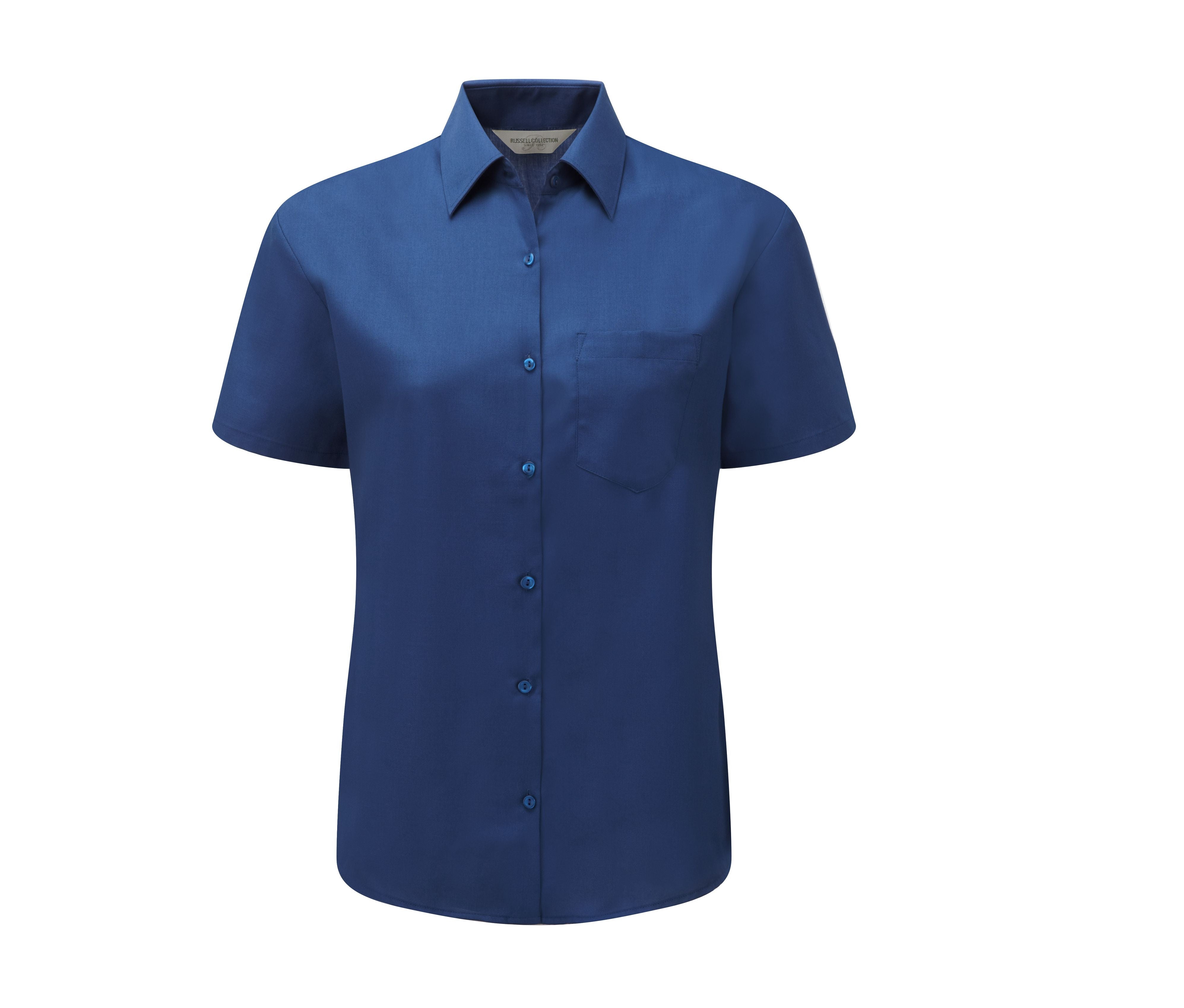 Camisa Clásica de Manga Corta para Mujer, de Popelín de Poliéster y Algodón. - Russell Athletic JZ35F