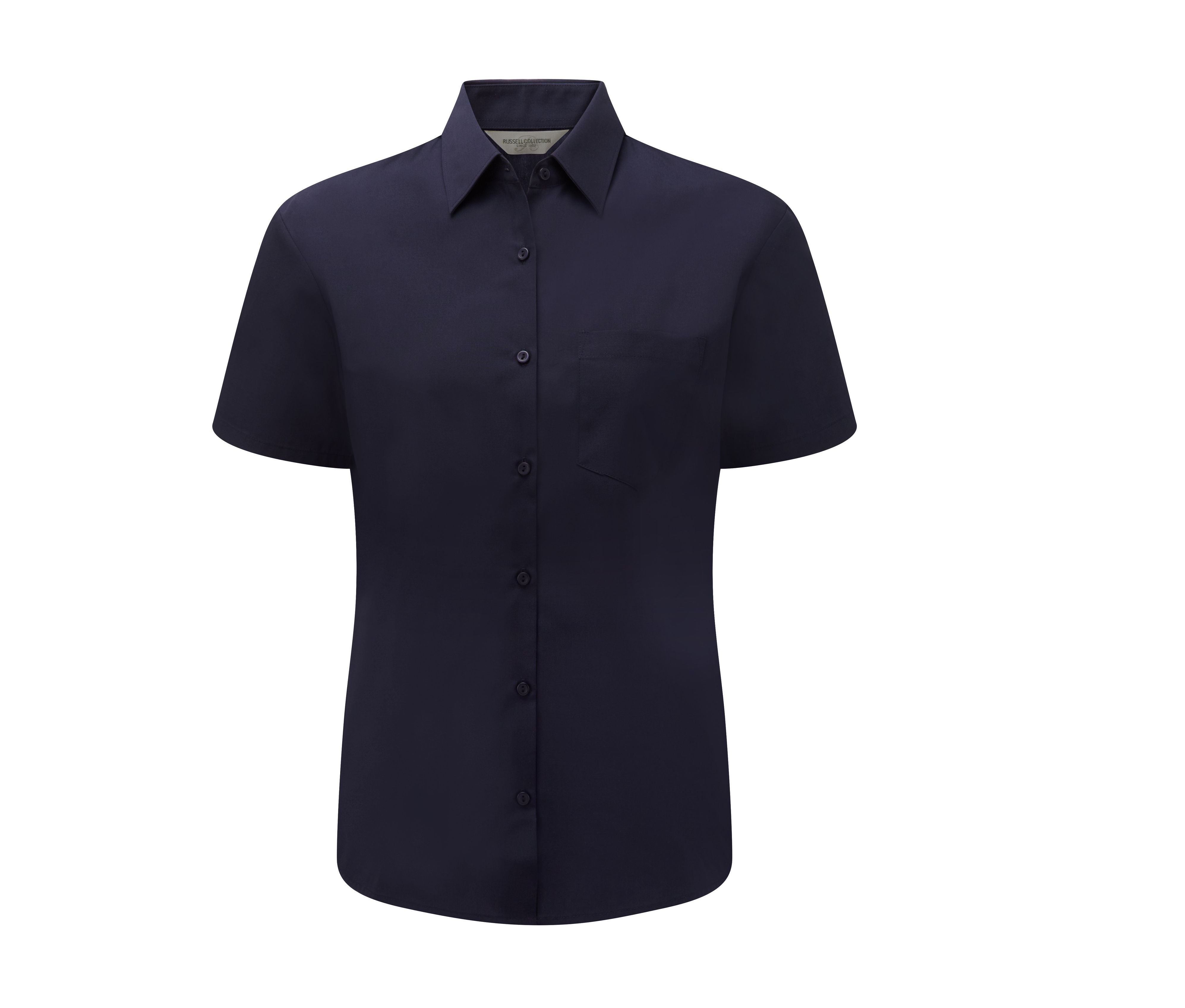 Camisa Clásica de Manga Corta para Mujer, de Popelín de Poliéster y Algodón. - Russell Athletic JZ35F