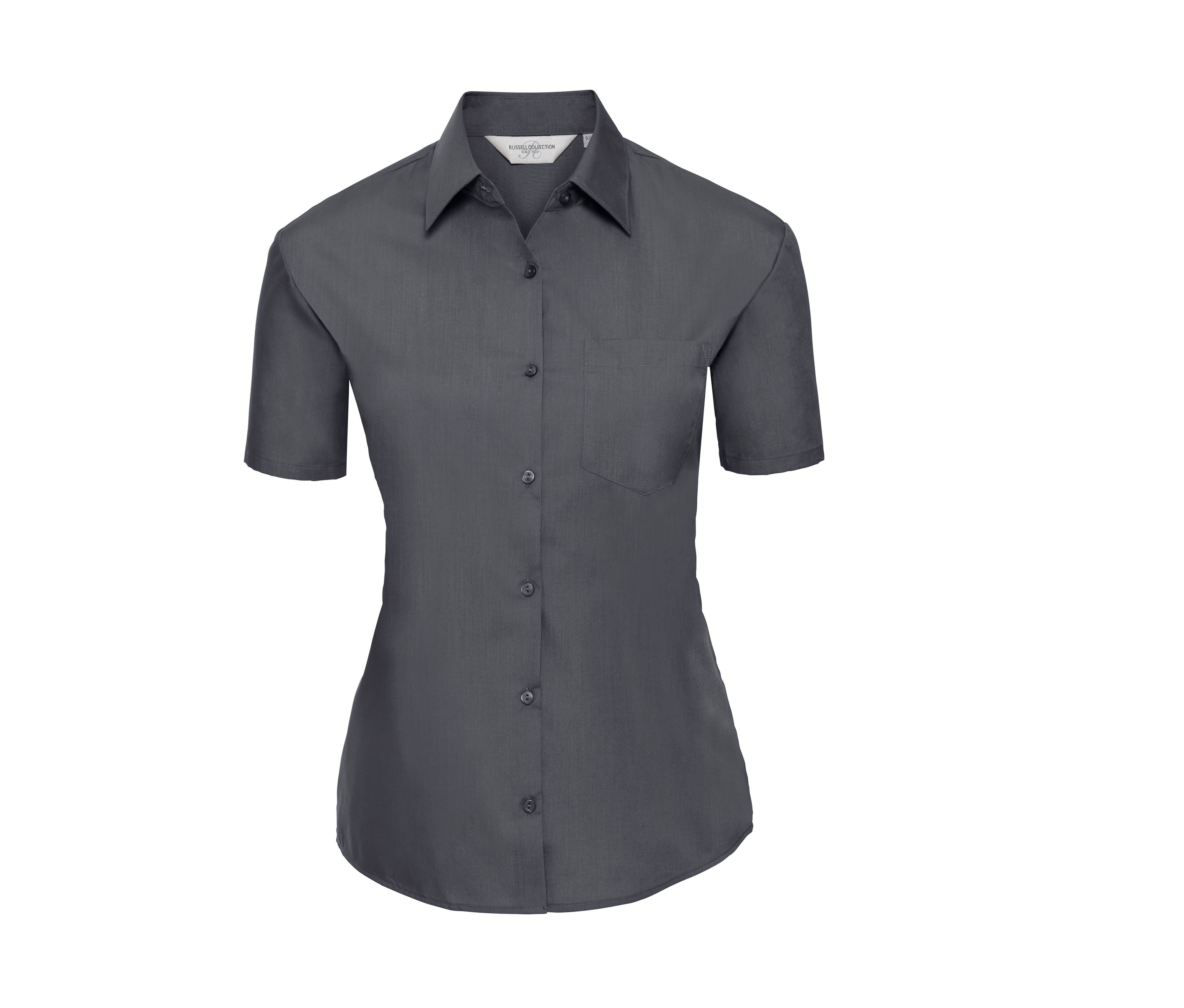 Camisa Clásica de Manga Corta para Mujer, de Popelín de Poliéster y Algodón. - Russell Athletic JZ35F