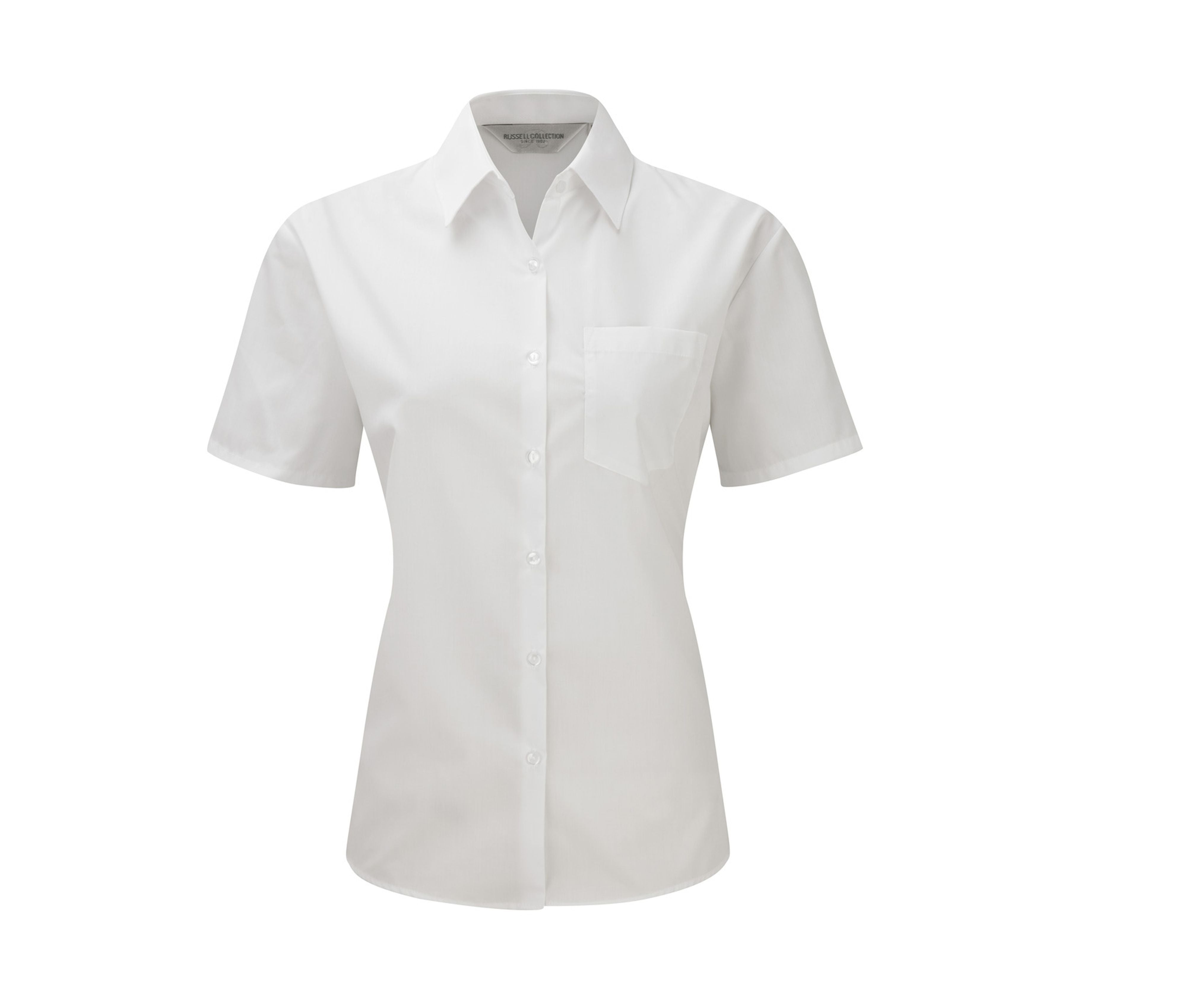 Camisa Clásica de Manga Corta para Mujer, de Popelín de Poliéster y Algodón. - Russell Athletic JZ35F