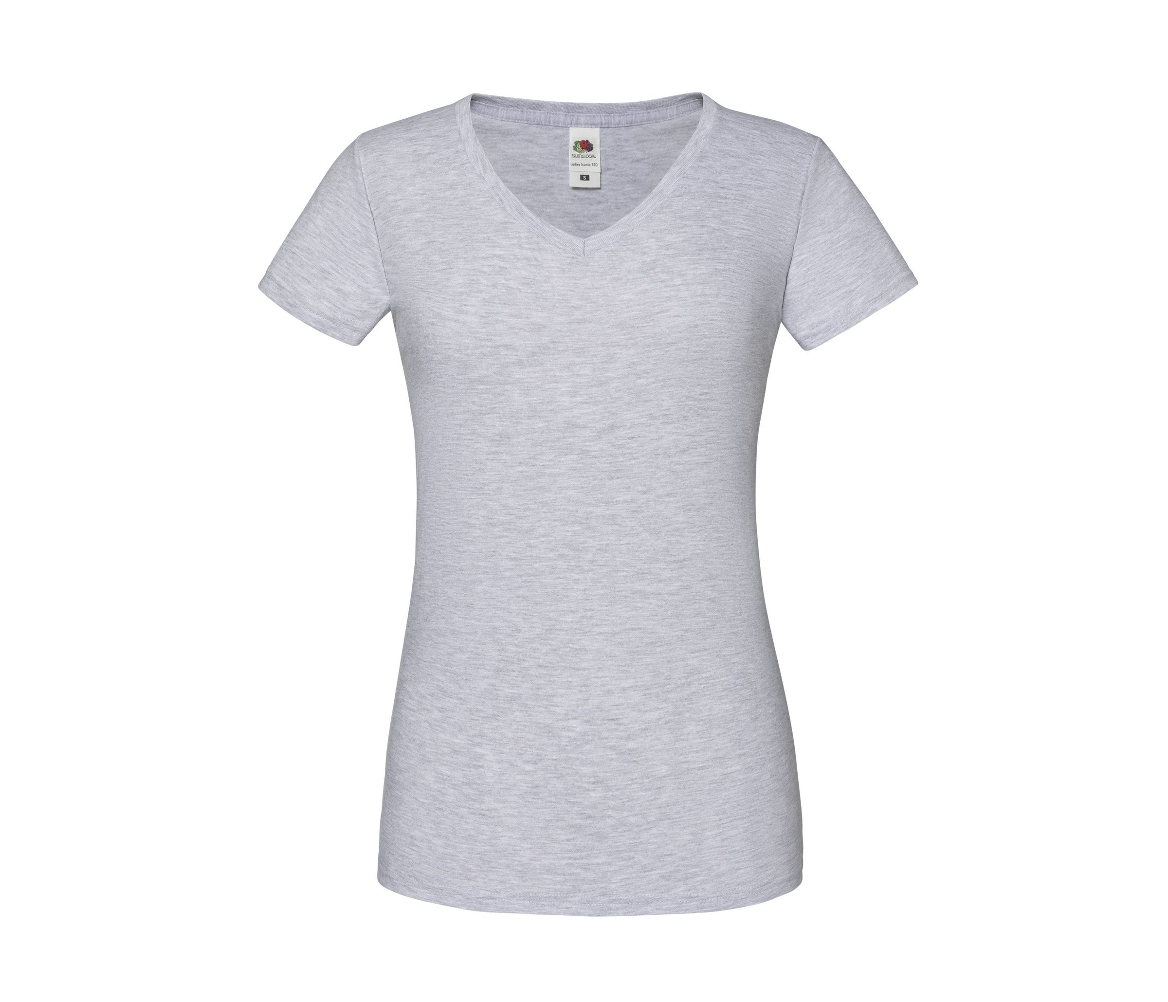Camiseta Ladies Iconic 150 V-neck Fruit of the Loom SC155 en color gris jaspeado